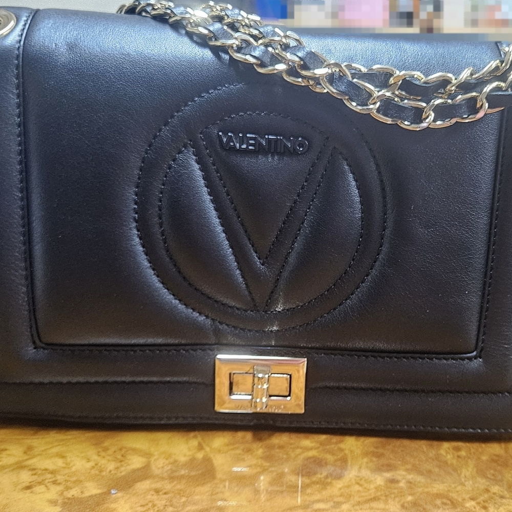 Valentino By Mario Valentino Black and Gold Chain Shoulder Bag